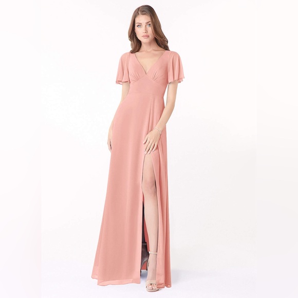 AZAZIE KIMBER Rosette Flowy Flounce Sleeve Chiffon Dress - Picture 1 of 5